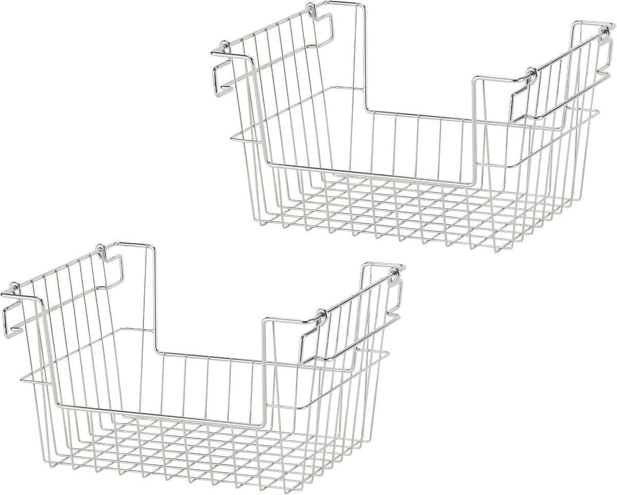 TRINITY 2-Pack Stackable Metal Wire Storage Baskets With Handles, EcoStorage Chrome, 11 Inches