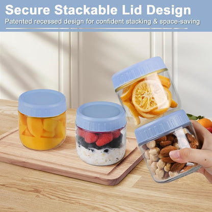 Overnight Oats Containers with Lids, 10oz Wide Mouth Mason Jars with Lids, 9 Pack Glass Jars with Airtight lid for Chia Pudding Yogurt Salad, Meal Prer Oatmeal Jars, Pink