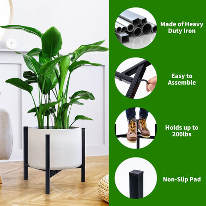 Airpark Plant Stand Indoor Adjustable, Metal Modern Plant Stands, Heavy Duty Stable Plant Pot Flower Holder Indoor Outdoor Corner, Fit 8 9 10 11 12 inch Pots, Black (Pot & Plant Not Included)