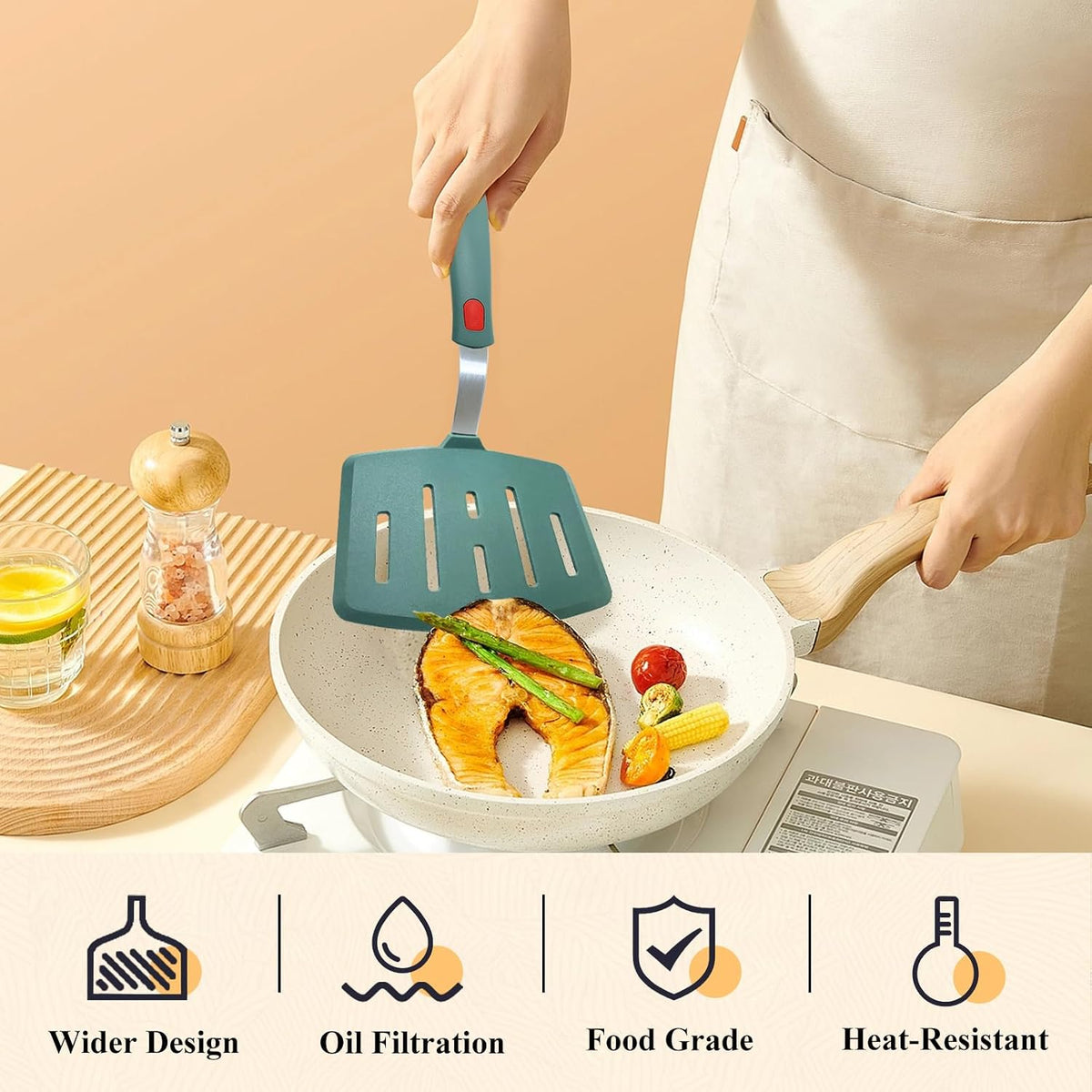 Silicone Spatula Turner Set of 2, Heat Resistant Pancake Spatulas for Nonstick Cookware Pan, Wide Slotted Cooking Spatula for Omelette Egg Fish, Thin Flexible for Kitchen Use, Dishwasher Safe