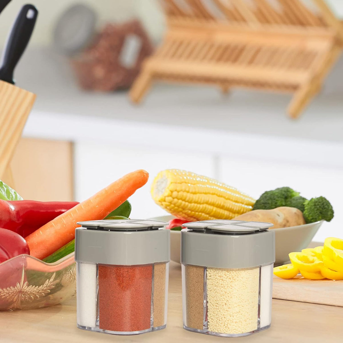 2 Pack Spice Container Salt and Pepper Seasoning Shaker Jars White Grey