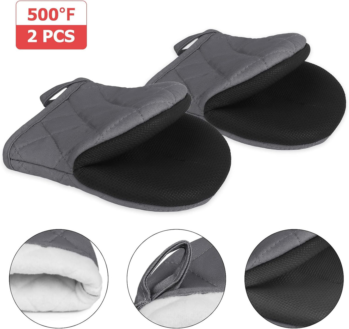 Goldmeet Mini Oven Mitts 2-Pack, 7"x5.5", 500°F Silicone Grip, Gray