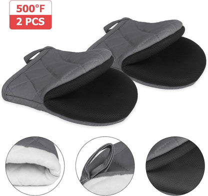 Goldmeet Mini Oven Mitts 2-Pack, 7"x5.5", 500°F Silicone Grip, Gray