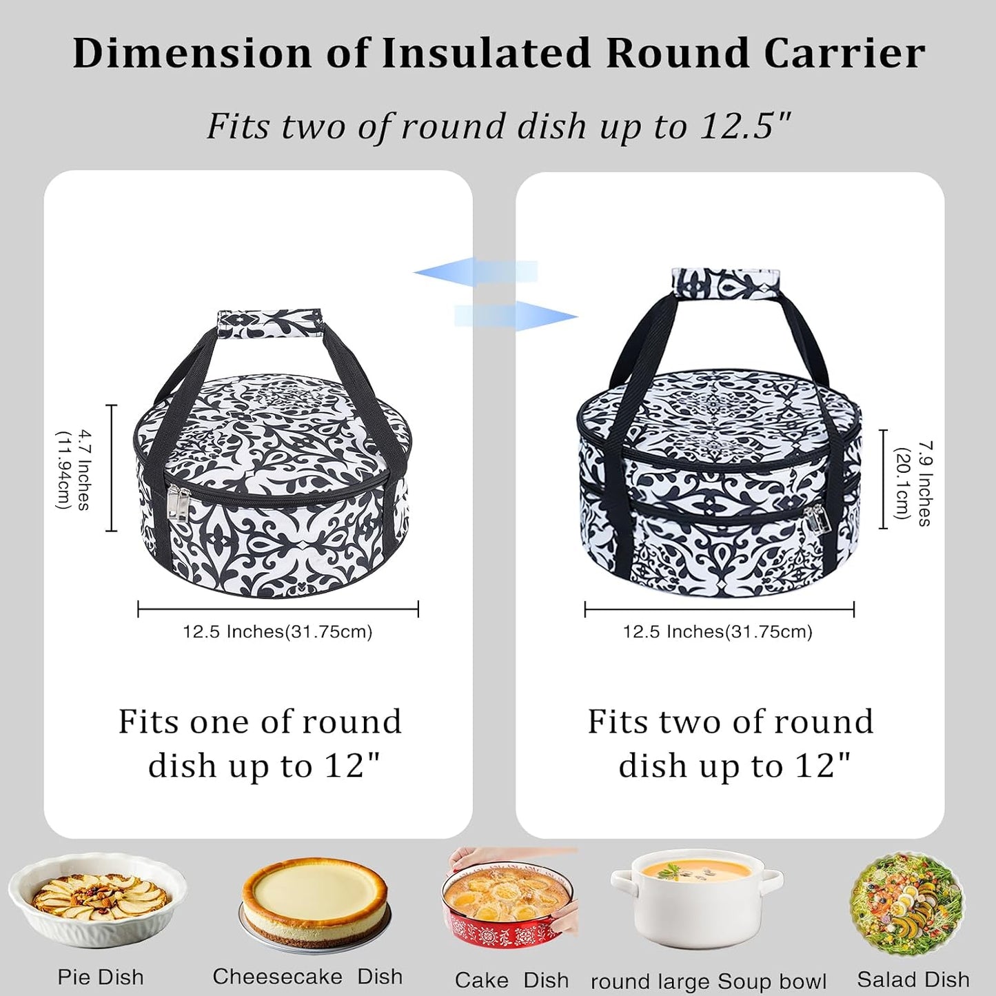 Round Insulated Pie Carrier – Thermal Portable Lunch Transport Cheesecake Cake Dish Container Bag Keep Food Hot/Cold/Fresh for Potlucks Parties Gathering/Cookouts/Church Dinner/Outdoor Events-Red