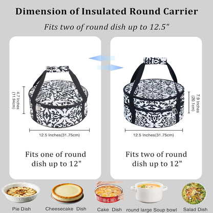Round Insulated Pie Carrier – Thermal Portable Lunch Transport Cheesecake Cake Dish Container Bag Keep Food Hot/Cold/Fresh for Potlucks Parties Gathering/Cookouts/Church Dinner/Outdoor Events-Red