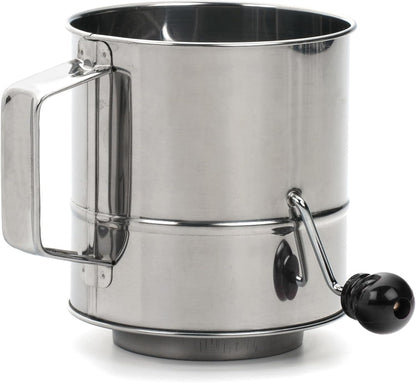 RSVP International Endurance® Stainless Steel Vintage One-Hand Sifter, 1 Cup | Top Cakes, Sift Flour, Marinade BBQ & More | Dishwasher Safe | Powder Sugar, Sift Flour, Spread Toppings & More