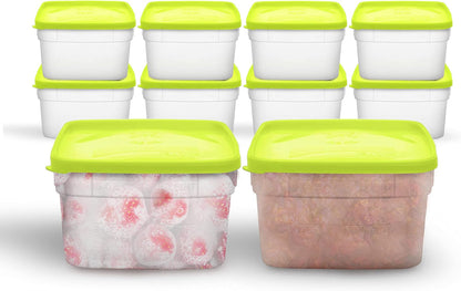 Arrow Reusable Plastic Storage Container Set, 10 Pack, 1 Pint/16 Ounce Each – Food, Meal Prep, Leftovers – Freeze, Store, Reheat - Clear Container Set With Lids – BPA-Free, Dishwasher/Microwave Safe