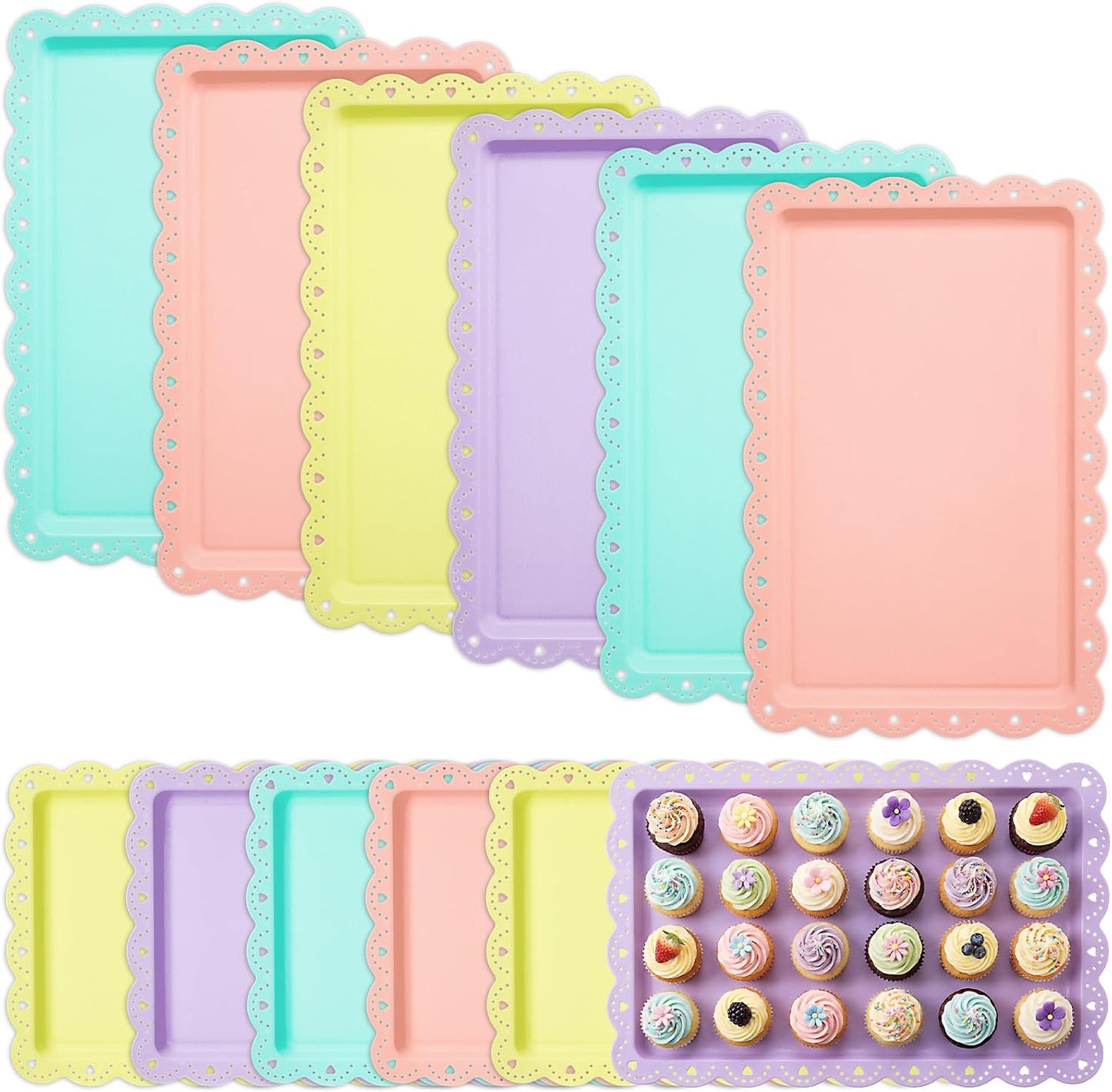 Yaomiao 12 Pcs Plastic Serving Trays for Party Pastel Food Tray Bulk 14x9 Rectangle Serving Food Tray Platter for Graduation Tea Party Cafeteria Kitchen Restaurant Dessert Coffee Fruit Cookie Snack