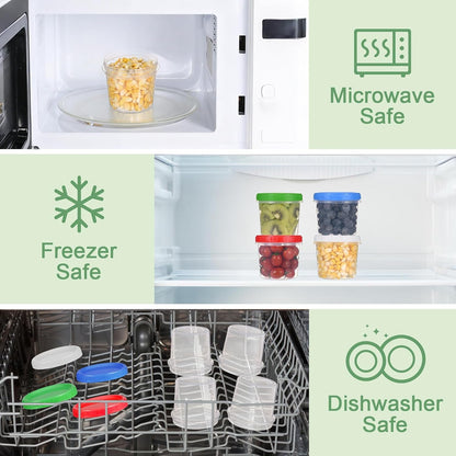 Freezer Storage Containers, 16 Pack 10 oz Plastic Food Storage Containers with Twist Top Lids, Meal Prep Containers for Soup Snack Fruit, BPA Free, Leakproof, Microwave & Dishwasher Safe