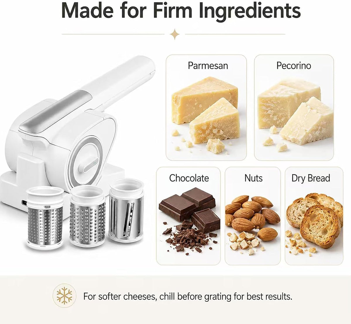 Electric Grater for Cheese, Chocolate and Nuts, Wireless,3Stainless Steel Rollers,Electric Food Grinder for Kids & Seniors – Fine Texture for Easy Digestion, Home & Outdoor Use
