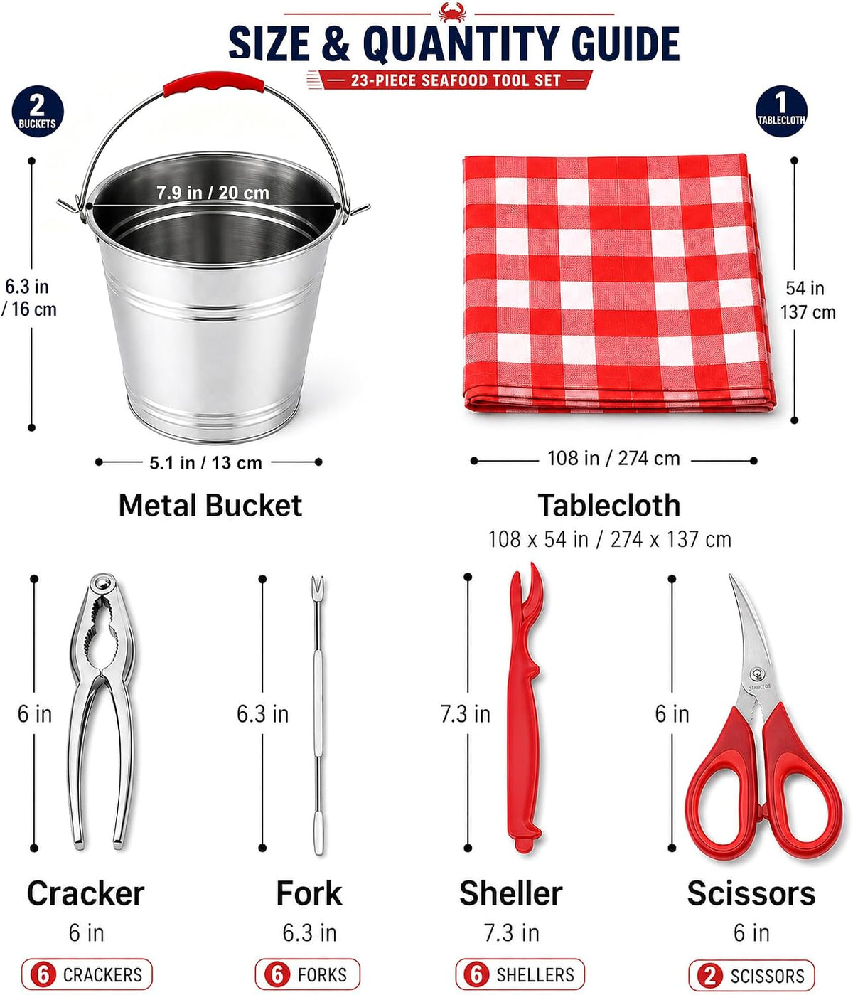Seafood Boil Party Supplies, 23pc Crab Boil Tools Set, Tablecloth