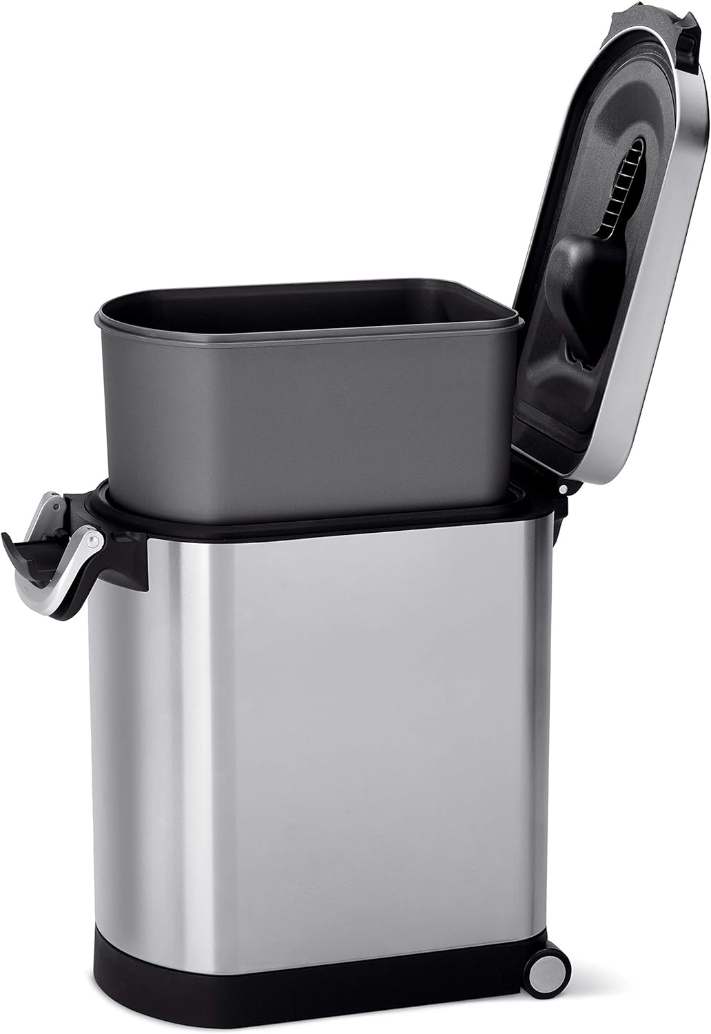 simplehuman 25 Liter, 27 lb / 12.2 kg Medium Pet Food Storage Container for Dog Food, Cat Food, and Bird Feed, Alloy Steel, Matte Black