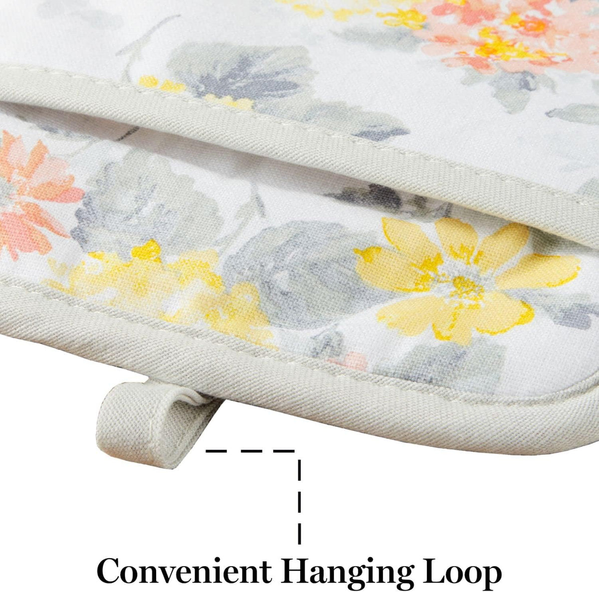 Martha Stewart Amber Floral Oven Mitt & Pot Holder Set 2-Pack, Blue/Green, OM: 7"x13" & PH: 7"x10"