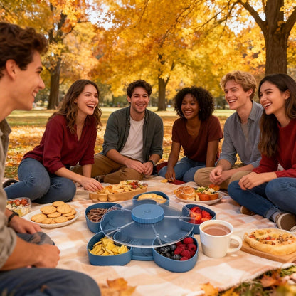 Divided Serving Tray That Spins,Upgrade 5-Compartment Rotating Party Platter, Perfect for Snacks, Dips & Party Appetizers with Lid,Lazy Susan Organizer, Portable Veggie Platter for Party,Travel|Picnic