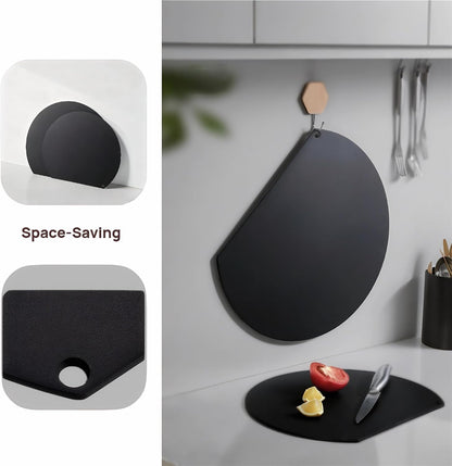 TPU Cutting Boards, Flexible, Non-slip Chopping Boards for Kitchen, Knife-Friendly & Dishwasher Safe Cutting Mat for Meat, Vegetables & Fruits (2PCS, Gray/Black-D Shape)