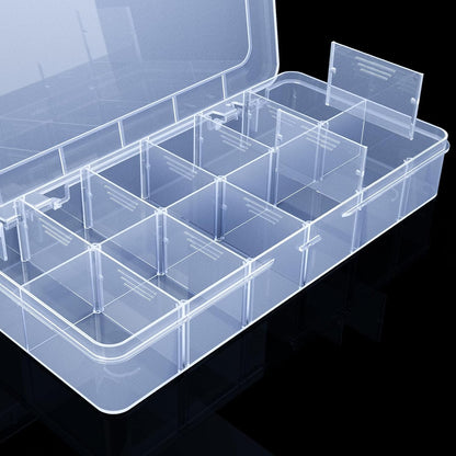 Plastic Organizer Box,12 Grids Clear Bead Organizer Compartment Box with Removable Dividers for Parts,Bead Storage Earring Container Tool Hair Accessories,10.23L x 5.31W x 1.7H inch