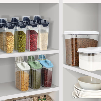 LEAWALK Airtight Rice Storage Container, 3-5Lbs Cereal Dry Food Flour Bin, Pet Dog Cat Food Dispenser with Measuring Cup, BPA Free Plastic Kitchen and Pantry Organization Bin for Sugar-Clear Grey