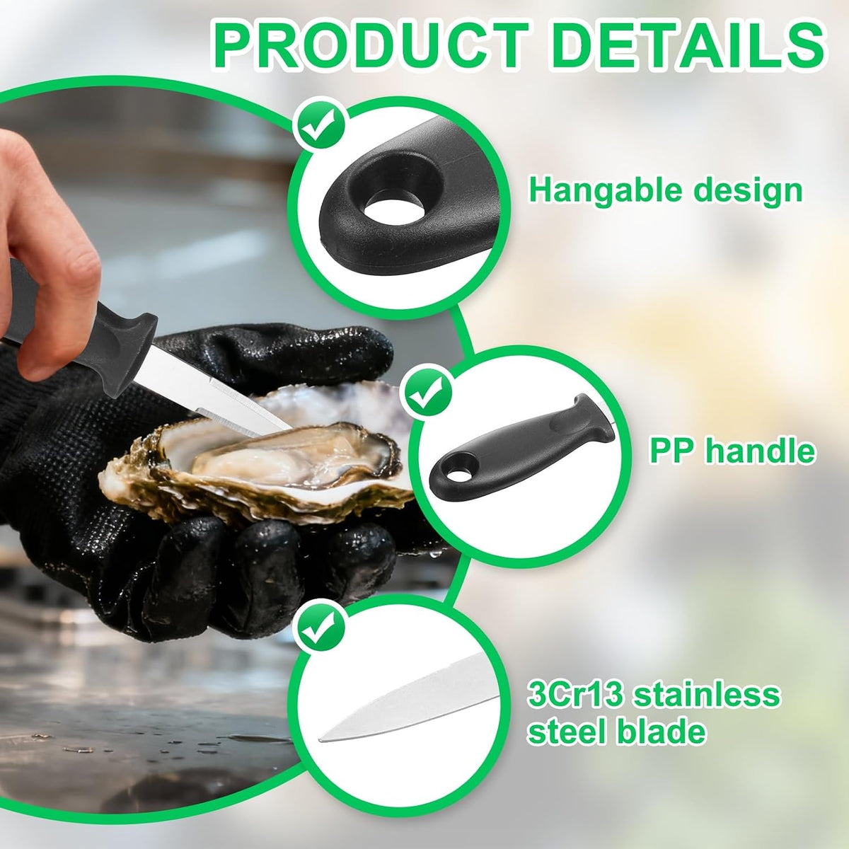 uxcell 12 Pcs Stainless Steel Oyster Shucking Knife, Oyster Shucking Shell Opener Knife Non-Slip for Shellfish Opening Seafood Restaurants Home Use, Green