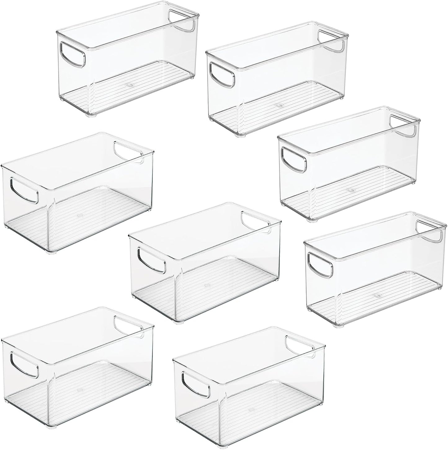 iDesign Stackable Pantry Bins with Handles, 4 Small and 4 Medium Bins, 8 Pack, Clear, Made in USA