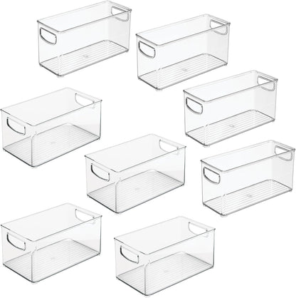 iDesign Stackable Pantry Bins with Handles, 4 Small and 4 Medium Bins, 8 Pack, Clear, Made in USA