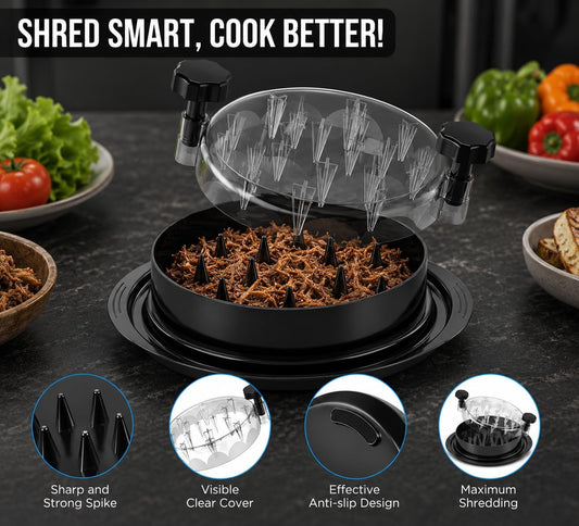 Chicken Shredder Tool Twist Large - 10'' Pro Meat Shredders for Chicken Breast,Visible Kitchen Gadgets Grinder Machine with Brush,Strong Anti-Slip Strip,Ergonomic Handle,BPA Free (Black)