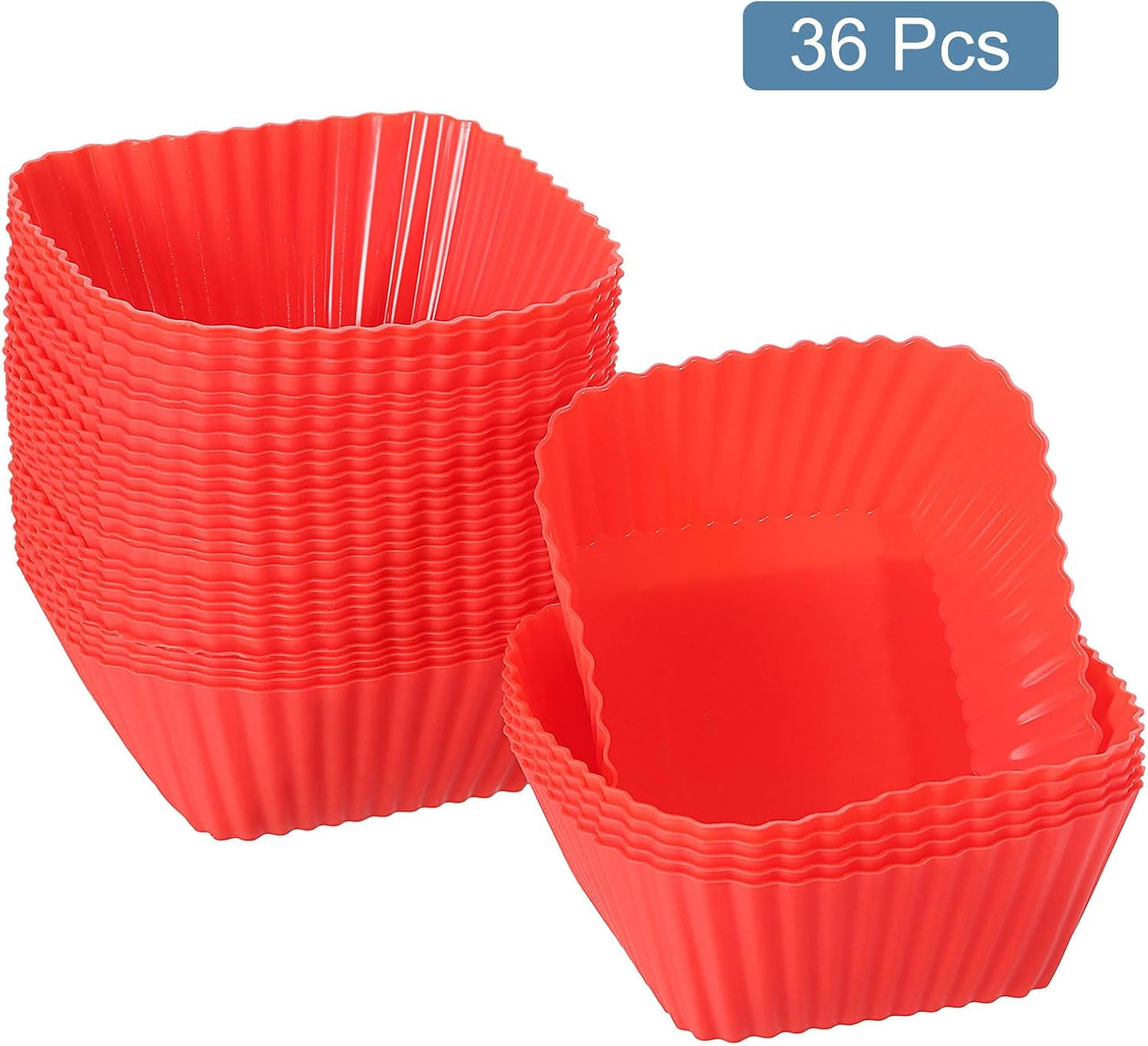 uxcell 18Pcs Silicone Cupcake Baking Cups, Silicone Muffins Liners Non-Stick Square Baking Cups, for Cooking Eggs Baking Muffins and Make a Cake(Pink)