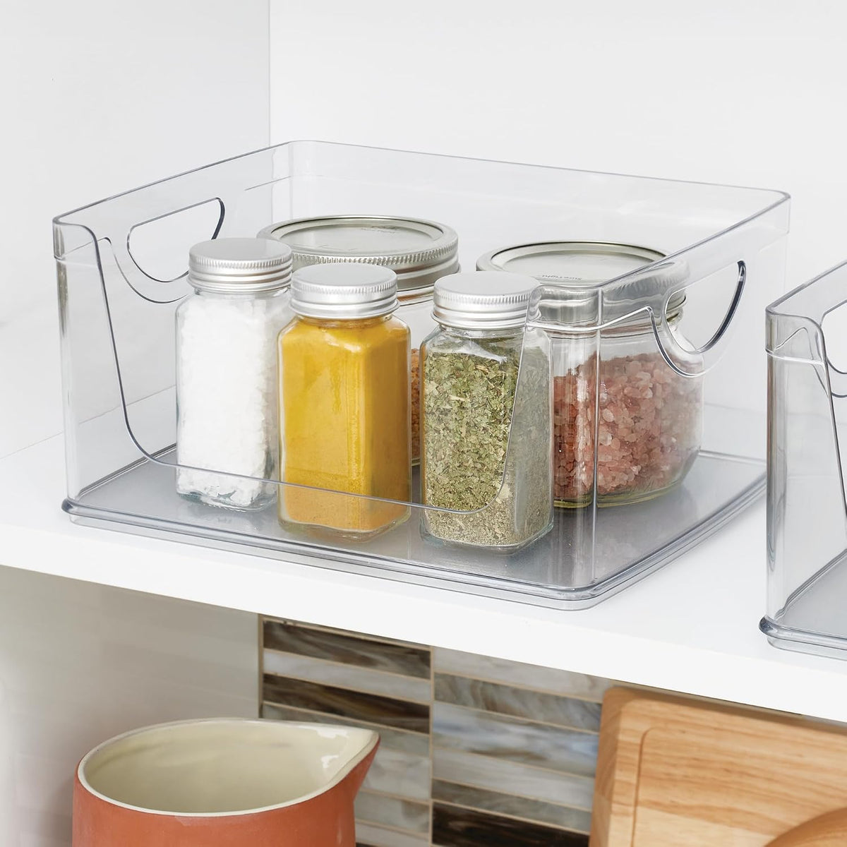 iDesign Stackable Open-Front Storage Bins with Handles, Set of 4, Clear | For Kitchen and Pantry