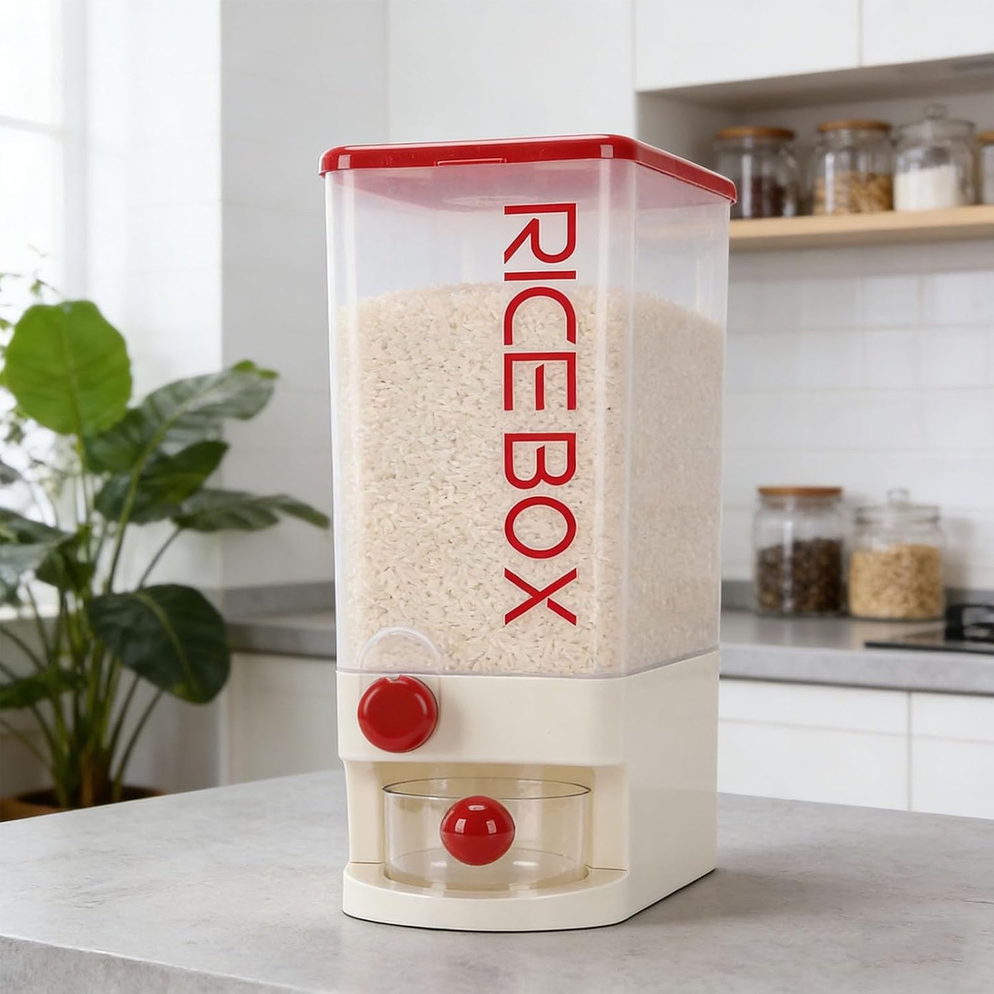 TARSHYRY Rice Dispenser, Large Capacity 10kg Airtight Space Saving Grain Storage Container with Measuring Cup, for Rice Beans Corn Tapioca (Green)