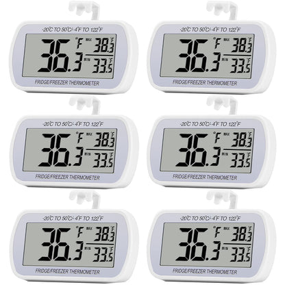 Refrigerator Thermometer Digital Fridge Freeze Room Thermometer Waterproof Large LCD Display Max/Min Record Function, White