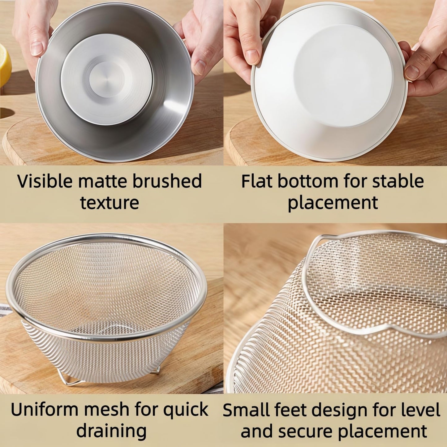 2 Pcs Mini Colander with Small Mixing Strainer Bowl 304 Stainless Steel Berry Basket for Washing Fruits, Vegetables, Rice - Dishwasher-Safe Kitchen Strainer (Silver, 5.51 x 2.36 inches)