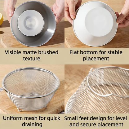 2 Pcs Mini Colander with Small Mixing Strainer Bowl 304 Stainless Steel Berry Basket for Washing Fruits, Vegetables, Rice - Dishwasher-Safe Kitchen Strainer (Silver, 5.51 x 2.36 inches)