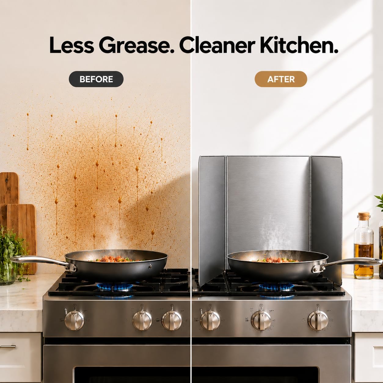 3 Sided Splatter Guard, Anti Splatter Shield Stainless Steel Oil Splatter Guard for Stove Top, Foldable Grease Splatter Screen