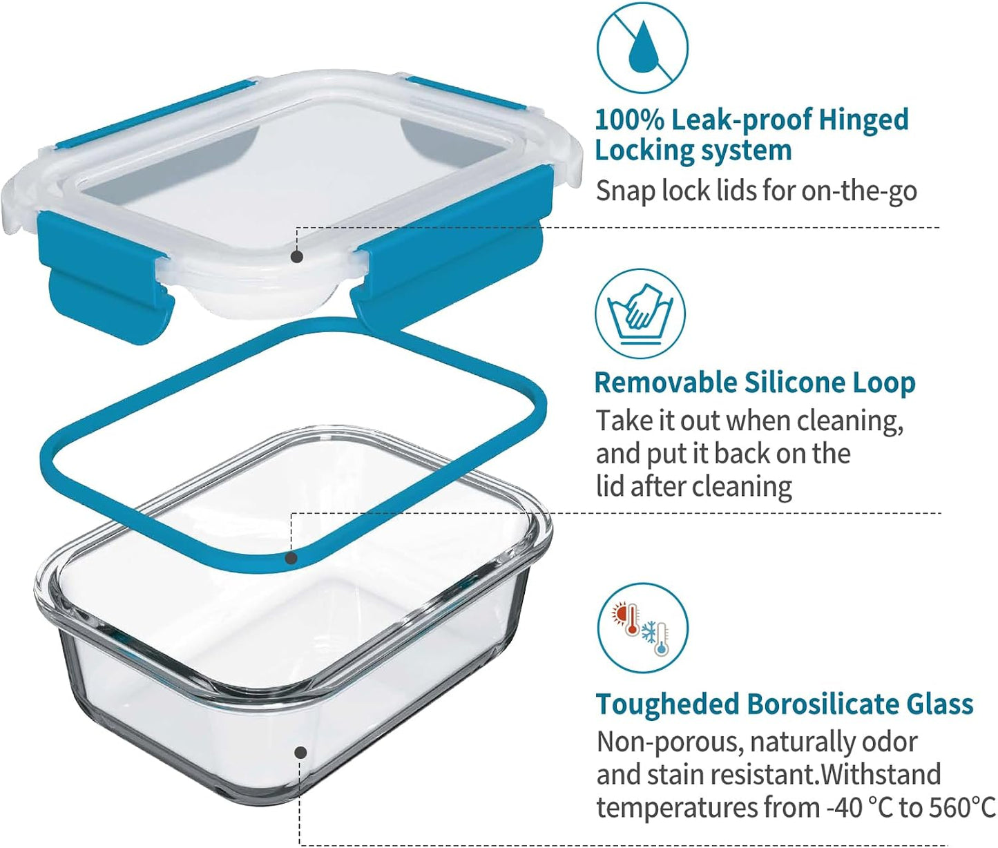 GENICOOK Glass Food Storage Containers With Glass Lids Bento Box Set Lunch Box Eco Friendly Meal Prep Containers Airtight – Plastic Free, Silicon Sleeve Bpa Free 4.4cup/ 5 * 1050ml