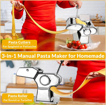 Pasta Maker - 7 Thickness Settings Pasta Roller & 2 Size Cutters