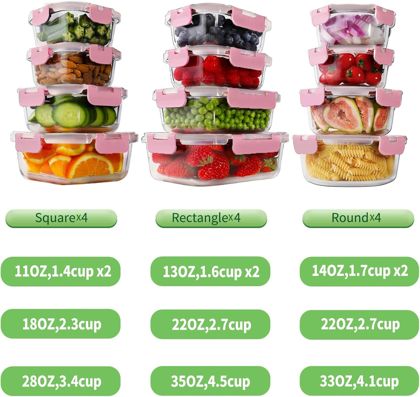 HOMBERKING 24pc Glass Food Storage Containers with Lids, Glass Meal Prep Containers, Airtight Bento Boxes, BPA Free & Leak Proof, Pantry Kitchen Storage(12 lids & 12 Containers) - Purple