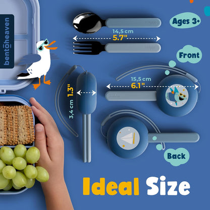 Bentoheaven Kids Travel Utensils with Case, Food-Grade Stainless Steel & BPA-Free Plastic, Travel Cutlery Set, Dishwasher Safe Fork, Spoon & Case, Reusable Flatware, Silverware for Kids (Horse)
