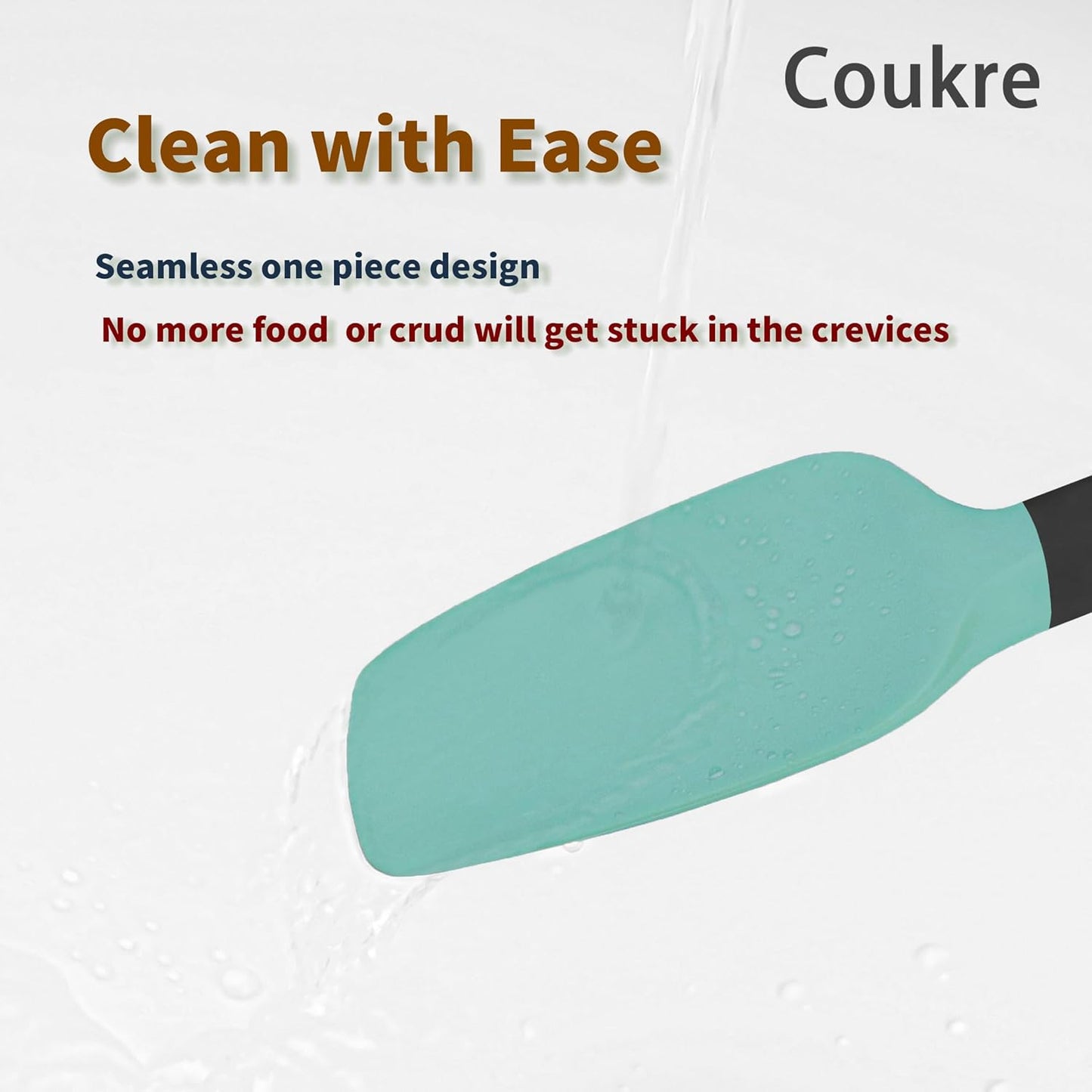Coukre Silicone Spatula Set of 5,High Temperature Resistant, Food Grade Silicone, Dishwasher Safe, for Baking, Cooking (Aqua Green)