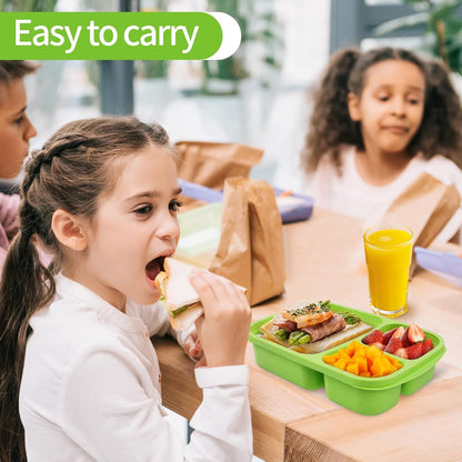 buluker 4 Pack Bento Lunch Box Set 3 Compartment Food Storage Containers Wheat Straw Meal Prep Lunch Box Plastic Food Storage Containers, Microwave and Dishwasher Safe (light colour)