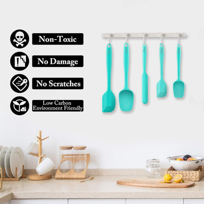 HOTEC Heat Resistant 600℉ Food Grade Silicone Rubber Spatula Set for Baking, Cooking, and Mixing Non Stick Dishwasher Safe BPA-Free Multicolor Set of 5