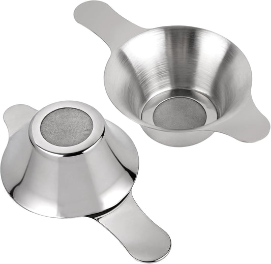 AUEAR, Different Size Stainless Steel Mini Strainer Fine Mesh Tea Funnel Coffee Filter with Double Handles