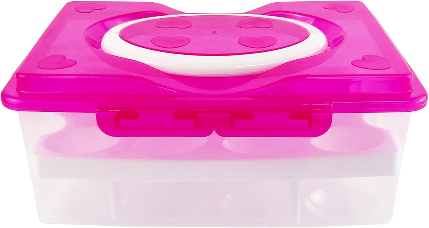 Ortable Large Capacity Double-layers Egg Storage Container Holds 24 Eggs Shatter-proof Non-slip Eggs Holder with Handle (Purple)