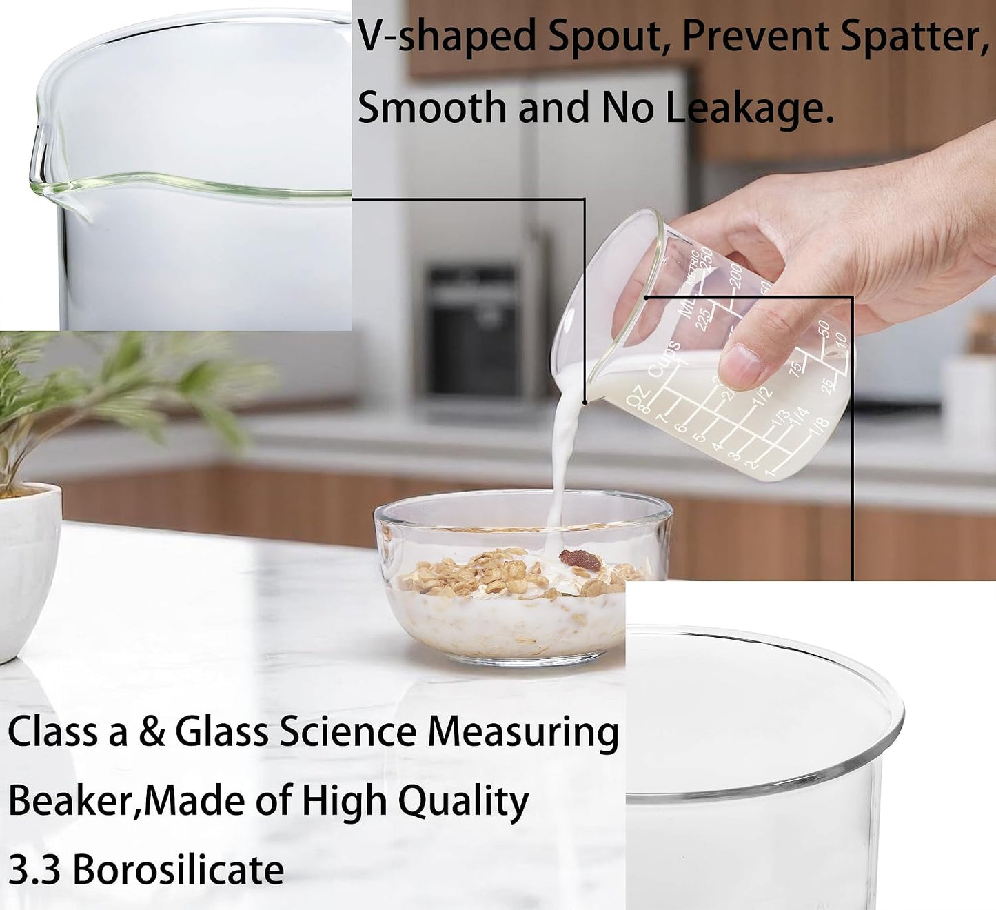 Ackers Etched Graduated Glass Measuring Cup - V-Shaped Spout- High Borosilicate Glass Measuring Cup for Kitchen or Dining, Easy to Read,1000 ML (32 Oz, 4 Cup)
