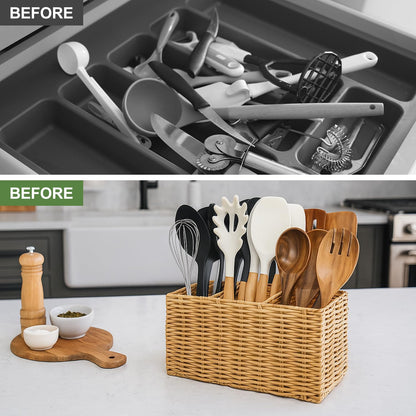 Ayiaren Grey Plastic Cutlery Silverware Holder Small Utensil Organizer Holders for Kitchen Counter Party Flatware Caddy Table Silverware Organizer Basket Spoon Knife Fork Holder Picnic Utensil Caddy