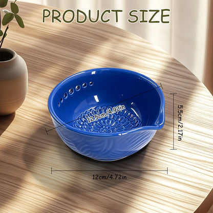 Grater Plate, 3 in 1 Handmade Tool Ceramic Bowl with Herb Stripper (Gray)