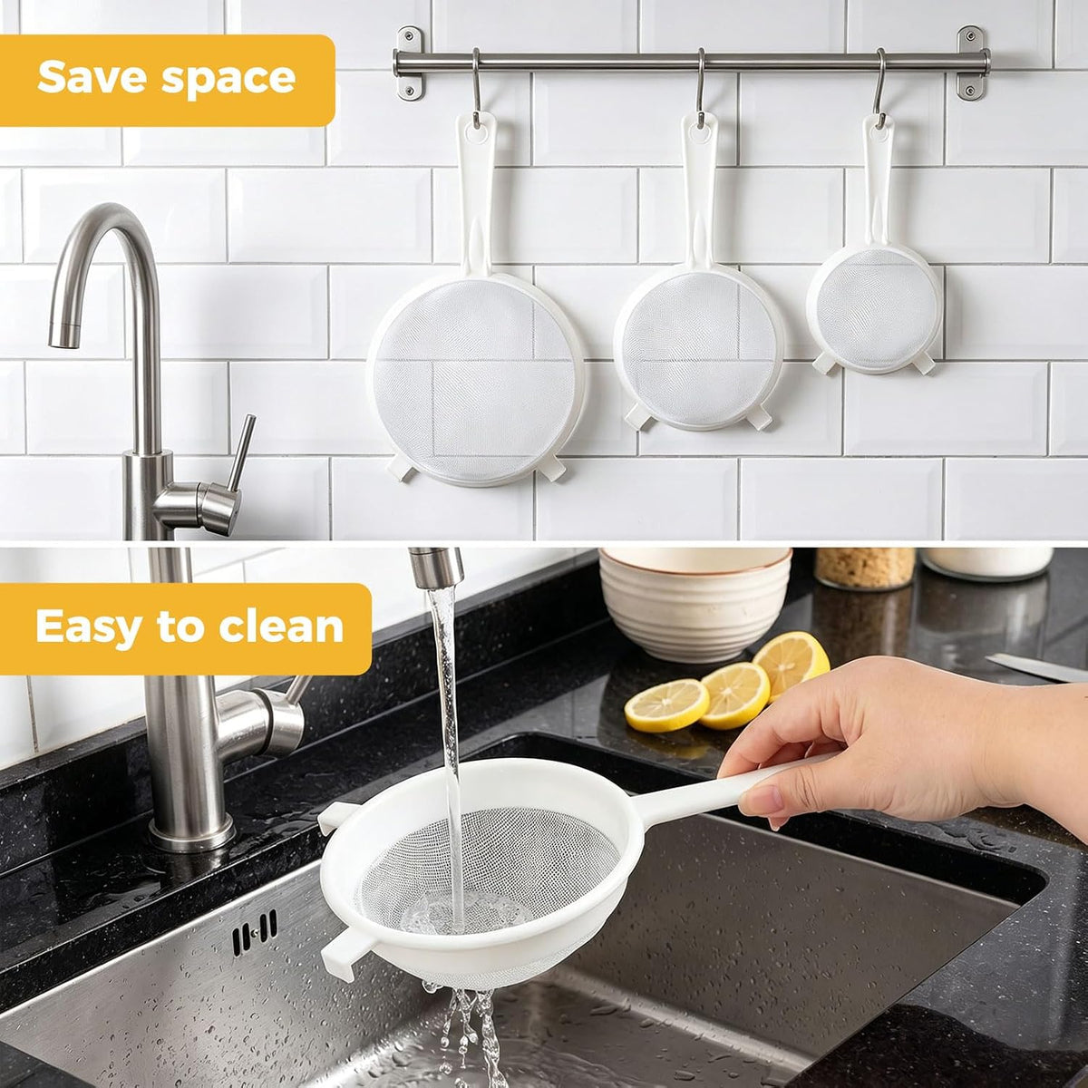 3Pcs Mesh Strainer Set, 3 Sizes Ultra Plastic Fine Colander Filter Spoon