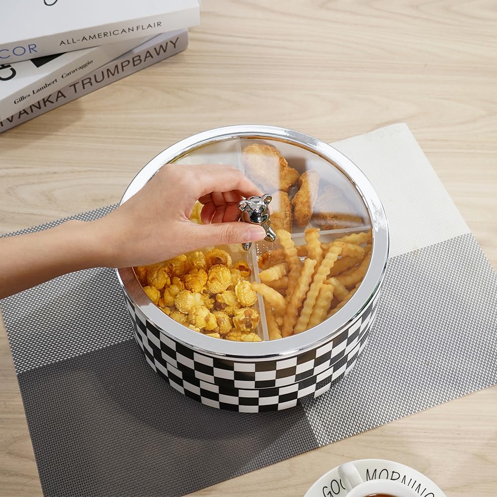 Homary Modern 8.9″ 2-Tier Divided Snack Tray with Lid – Checkerboard Serving Tray & Food Storage Container for Cheese, Party Snacks