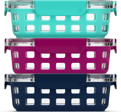 Ello Duraglass 3.4 Cup Meal Prep Sets 10Pc, 5 Pack Set- Glass Food Storage Container with Silicone Sleeve and Airtight BPA-Free Plastic Lids, Dishwasher, Microwave, and Freezer Safe, Olive Tree