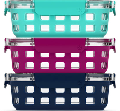 Ello Duraglass 3.4 Cup Meal Prep 10Pc,Set,Glass Food Storage Container with Silicone Sleeve and Airtight BPA-Free Plastic Lids,Dishwasher,Microwave & Freezer Safe,Evening Orchard,5 Count (Pack of 2)