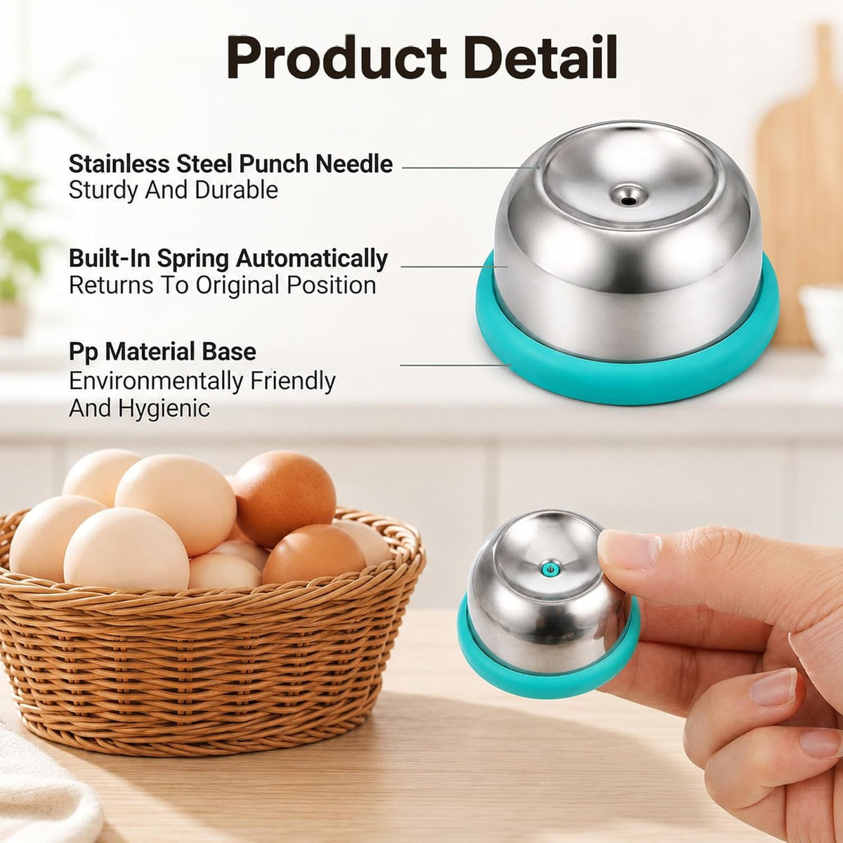 2PCS Stainless Steel Egg Piercer Tool for Raw Eggs(Blue+black)