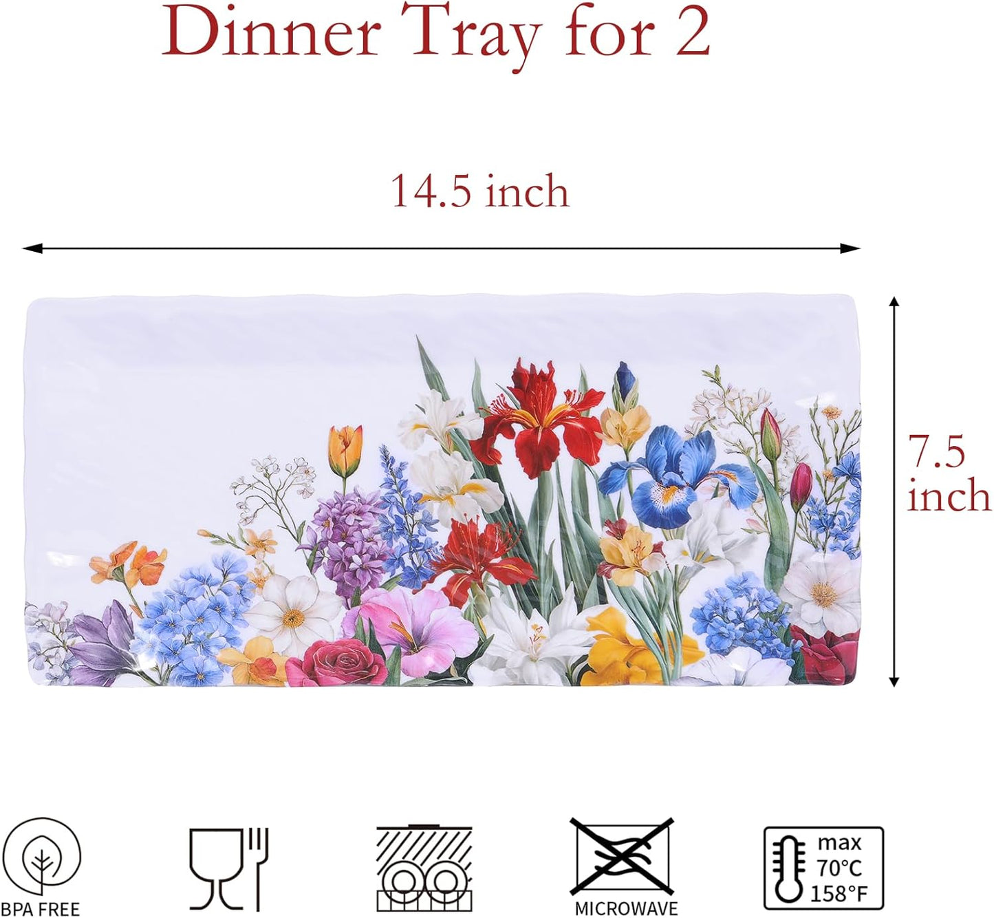 2 pcs Melamine Tray Set with Strawberry Design, 19 Inch and 14.5 Inch Large Serving Plates, Unbreakable Dinnerware for RV, Camping, Party, Easy Clean